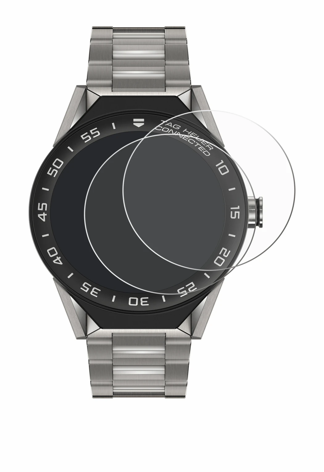 Abbildung des Geräts TAG Heuer Connected Modular 45 mit einer Vielzahl des Displayschutzes.