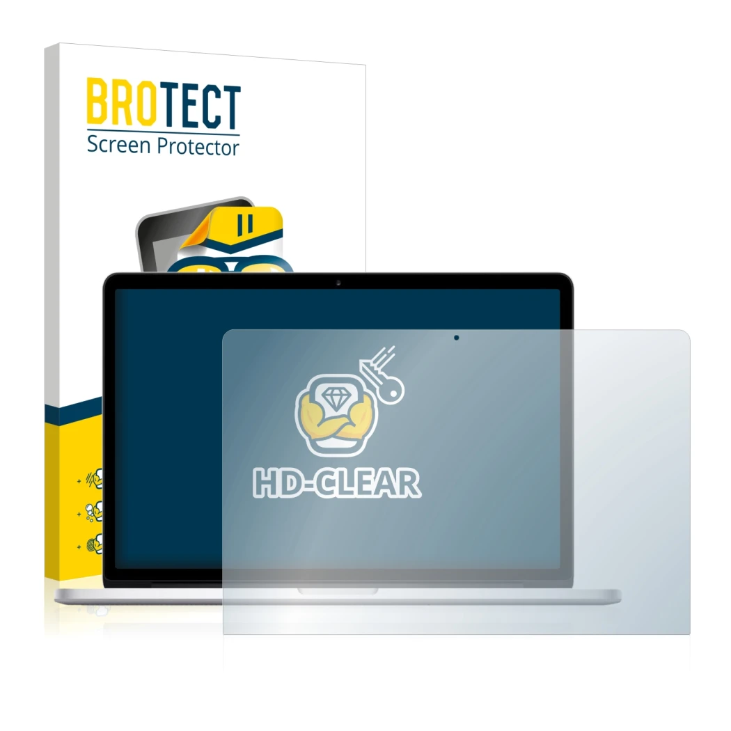 Vorderseite einer Produktverpackung mit dem Markenlogo BROTECT. Daneben ist das Gerät Apple MacBook Pro 15