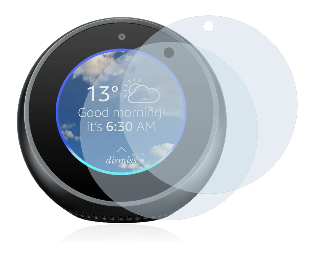 Abbildung des Geräts Amazon Echo Spot mit einer Vielzahl des Displayschutzes.