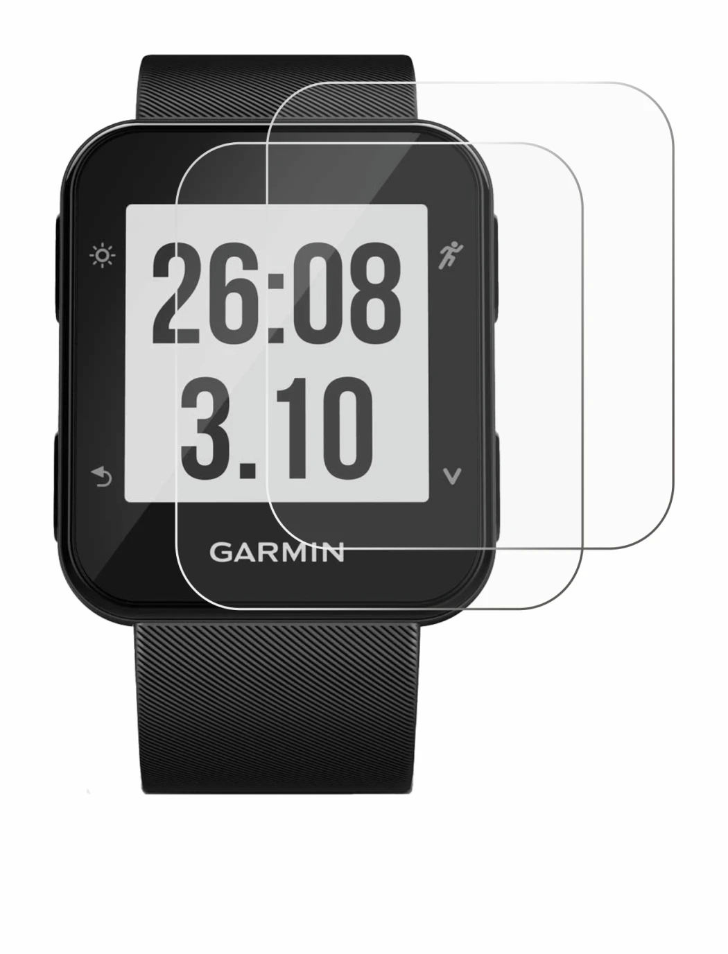 Abbildung des Geräts Garmin Forerunner 30 mit einer Vielzahl des Displayschutzes.