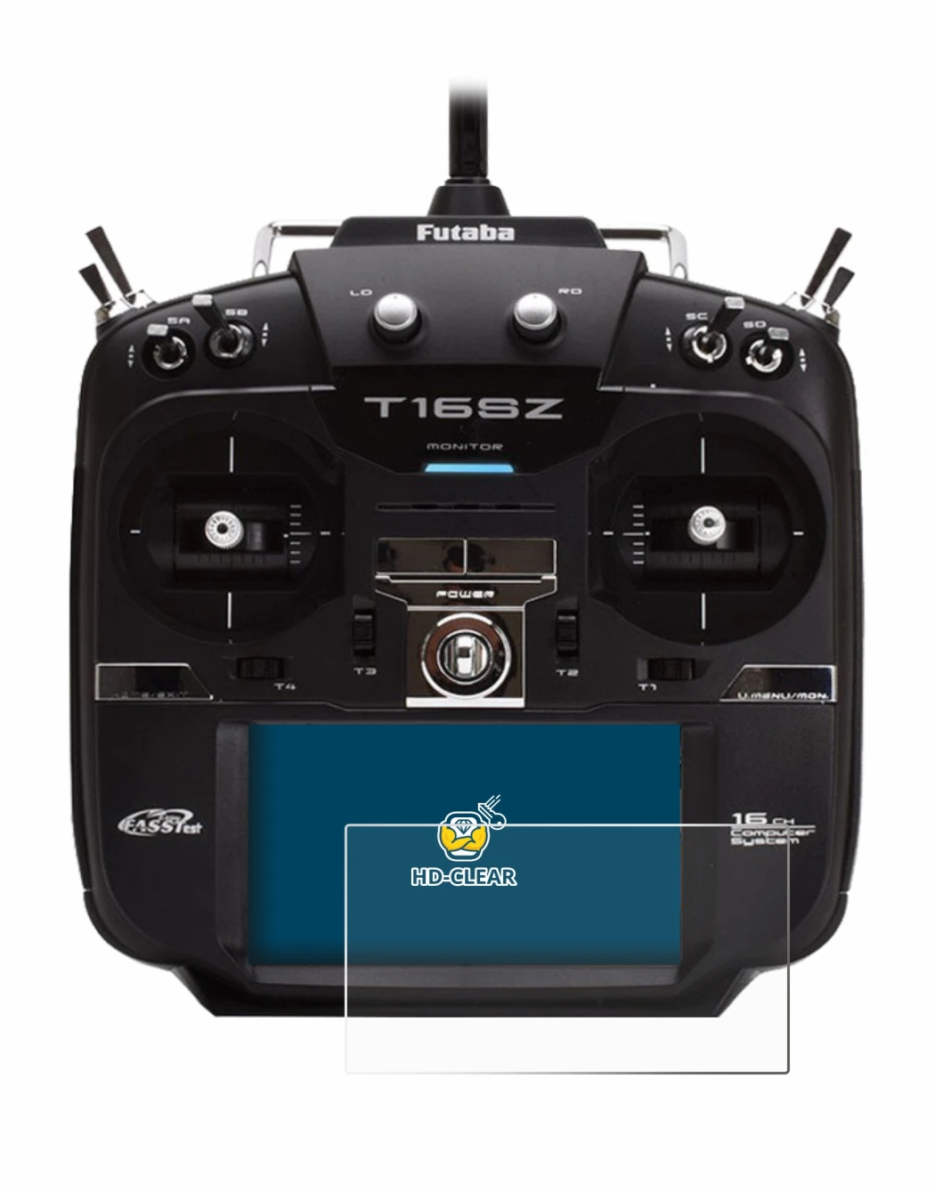 Abbildung des Geräts Robbe Futaba T16SZ mit einer Vielzahl des Displayschutzes.