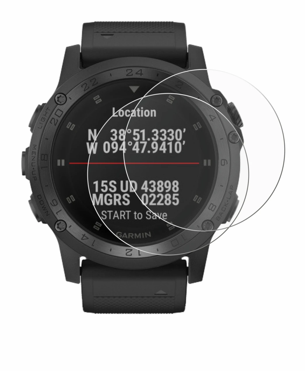 Abbildung des Geräts Garmin Tactix Charlie mit einer Vielzahl des Displayschutzes.