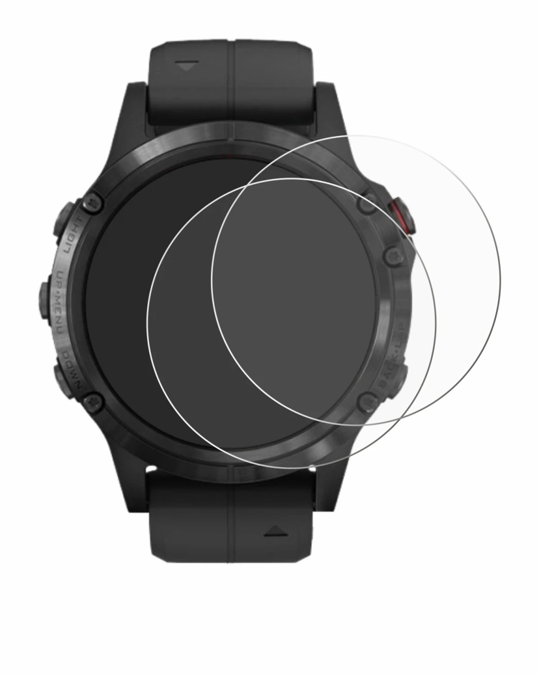Abbildung des Geräts Garmin Fenix 5 Plus (47 mm) mit einer Vielzahl des Displayschutzes.