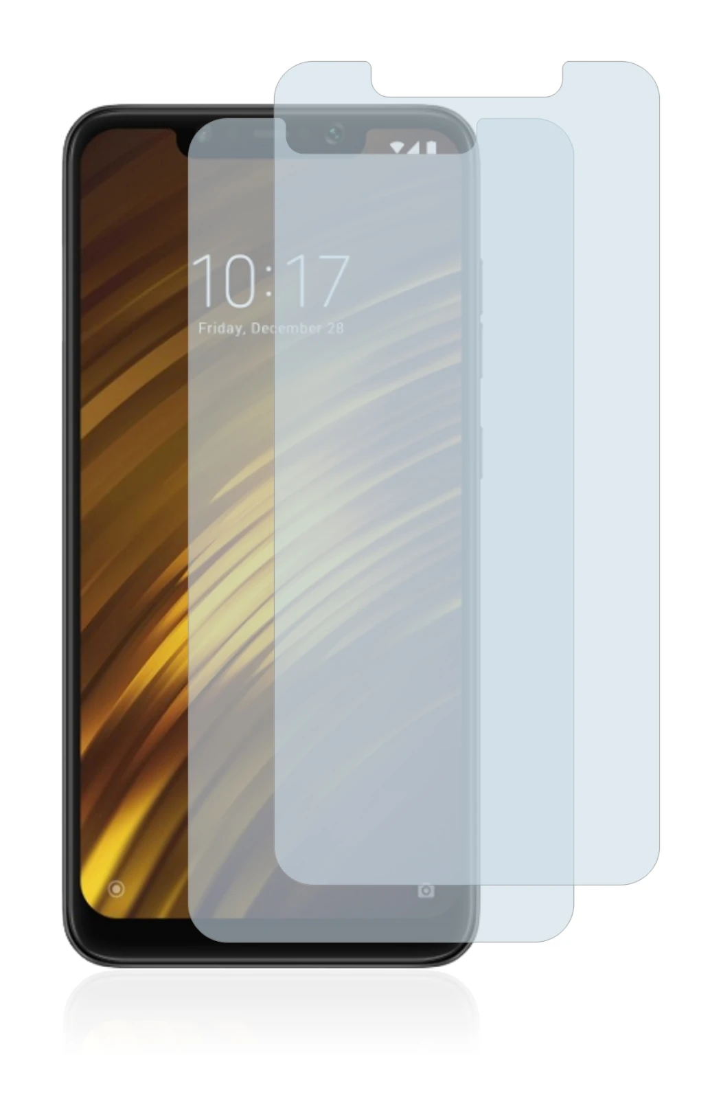Abbildung des Geräts Xiaomi Pocophone F1 mit einer Vielzahl des Displayschutzes.