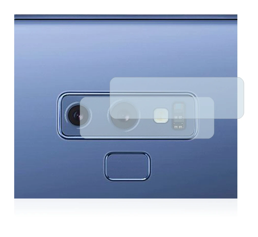 Abbildung des Geräts Samsung Galaxy Note 9 (NUR Kameraschutz) mit einer Vielzahl des Displayschutzes.