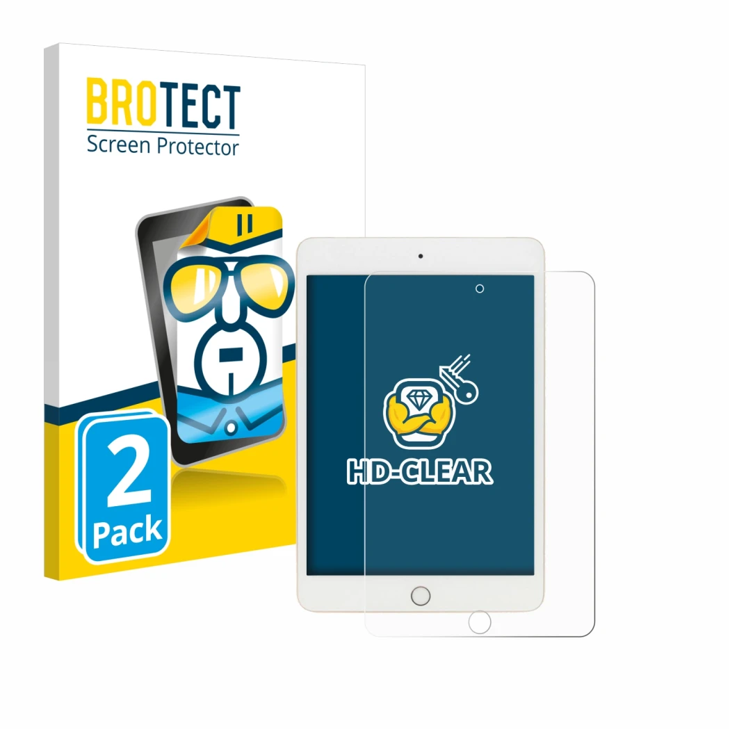 Vorderseite einer Produktverpackung mit dem Markenlogo BROTECT. Daneben ist das Gerät Apple iPad Mini 5 2019 (5. Gen.) mit dem