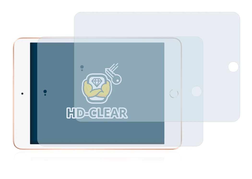 Abbildung des Geräts Apple iPad Mini 5 2019 (im Querformat, 5. Gen.) mit einer Vielzahl des Displayschutzes.