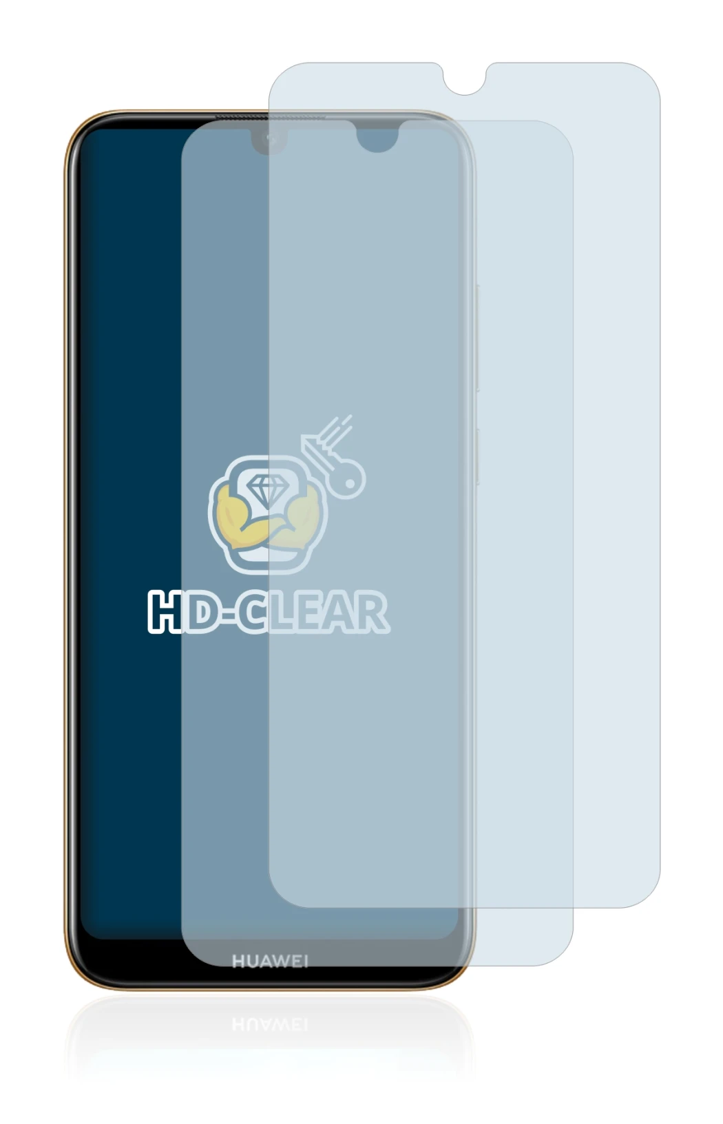 Abbildung des Geräts Huawei Y6 2019 mit einer Vielzahl des Displayschutzes.