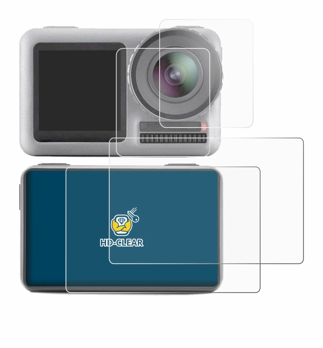 Abbildung des Geräts DJI Osmo Action mit einer Vielzahl des Displayschutzes.