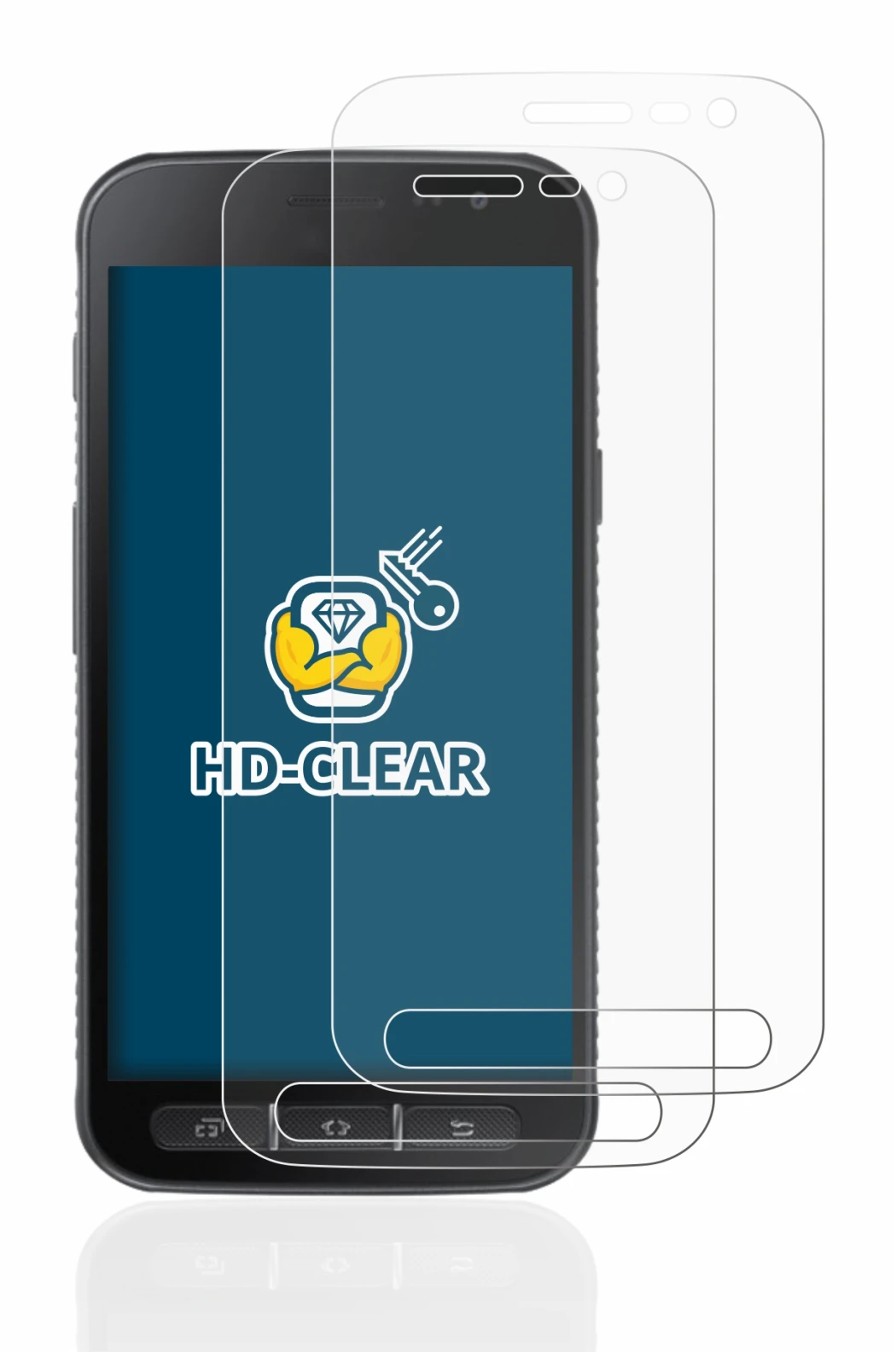 Abbildung des Geräts Samsung Galaxy XCover 4s mit einer Vielzahl des Displayschutzes.