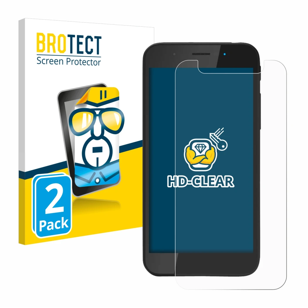 Vorderseite einer Produktverpackung mit dem Markenlogo BROTECT. Daneben ist das Gerät Shiftphones Shift5me mit dem zugehörigen