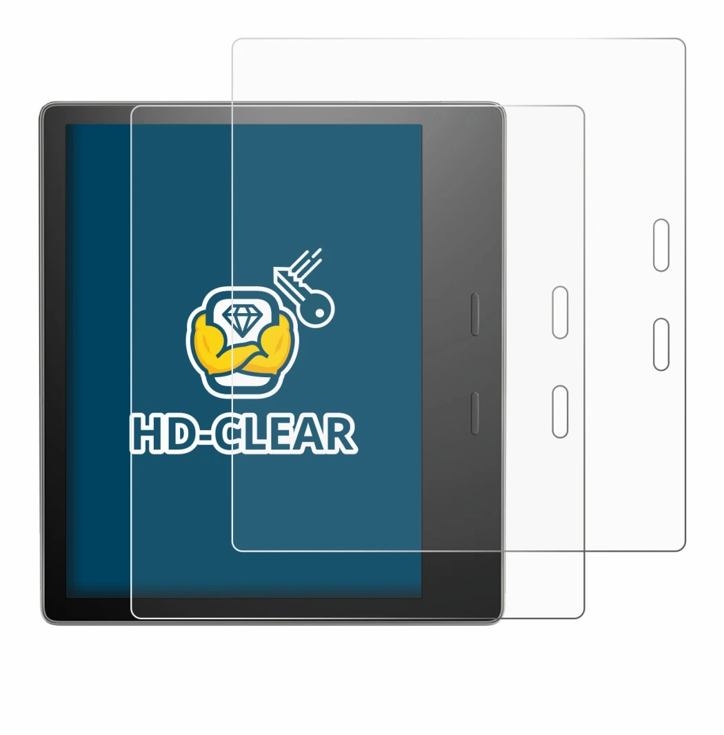 Abbildung des Geräts Amazon Kindle Oasis 2019 (10. Gen.) mit einer Vielzahl des Displayschutzes.