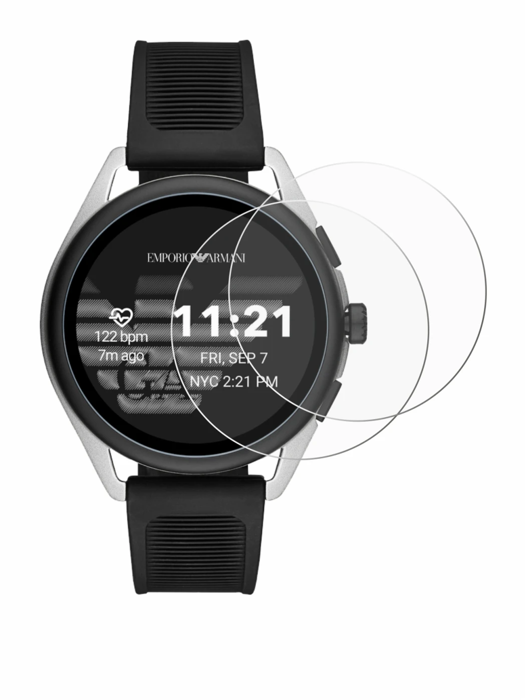 Abbildung des Geräts Emporio Armani Connected Smartwatch 3 mit einer Vielzahl des Displayschutzes.