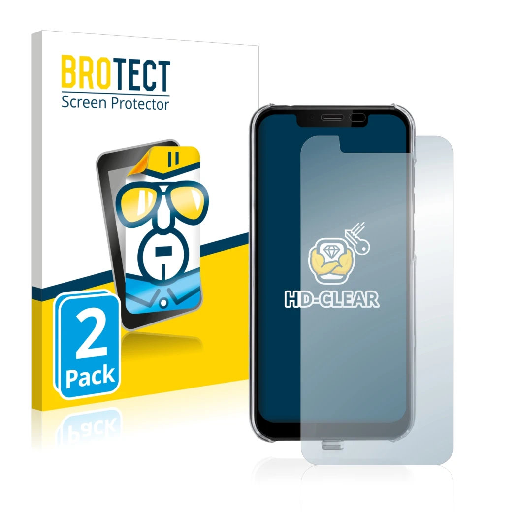 Vorderseite einer Produktverpackung mit dem Markenlogo BROTECT. Daneben ist das Gerät Gigaset GS195LS mit dem zugehörigen Disp