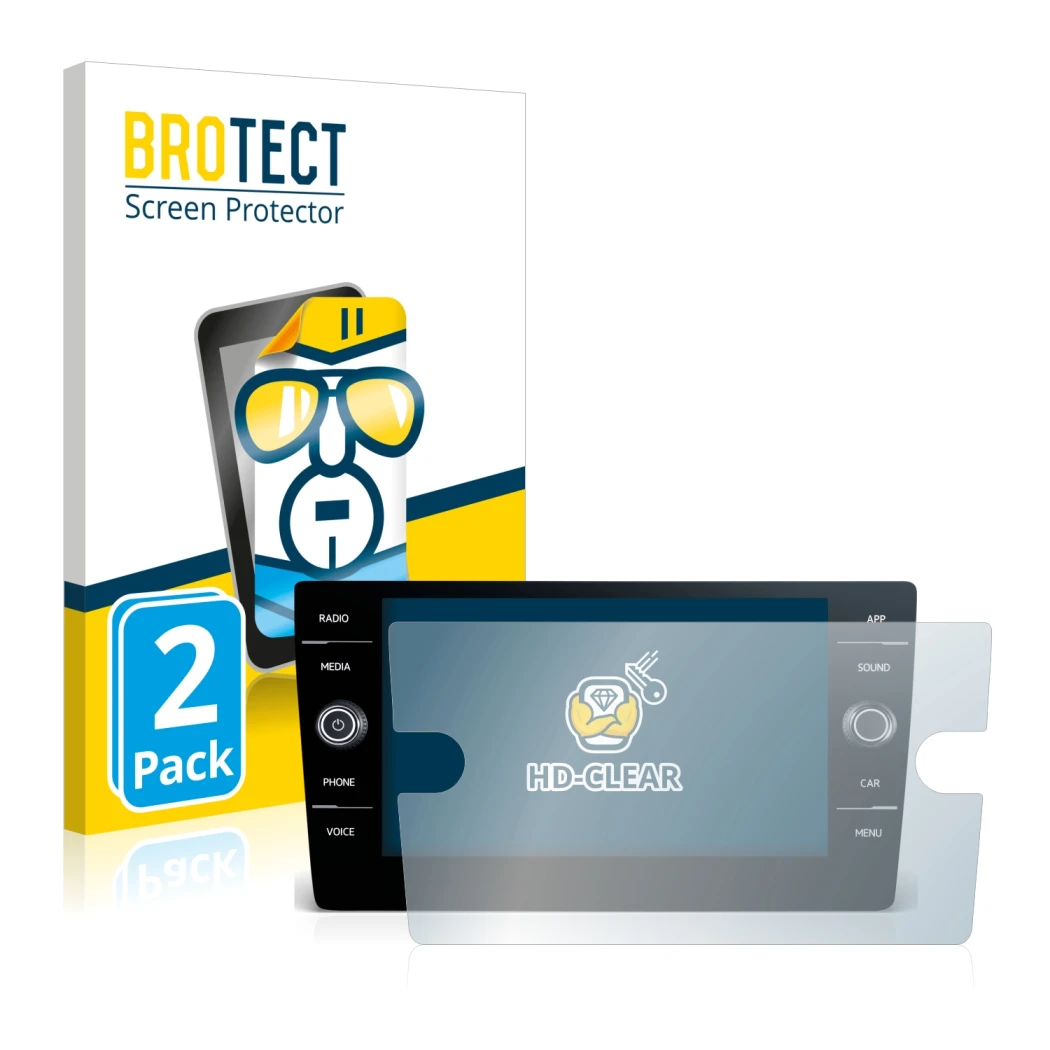 Vorderseite einer Produktverpackung mit dem Markenlogo BROTECT. Daneben ist das Gerät Volkswagen Arteon 2017-2019 Discover Med