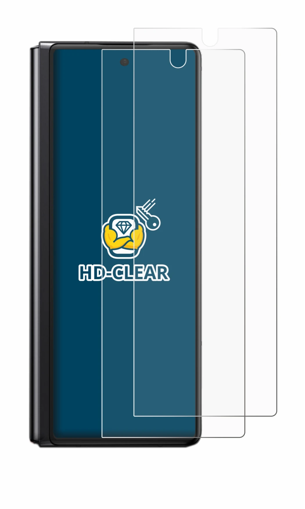 Abbildung des Geräts Samsung Galaxy Z Fold 2 5G mit einer Vielzahl des Displayschutzes.