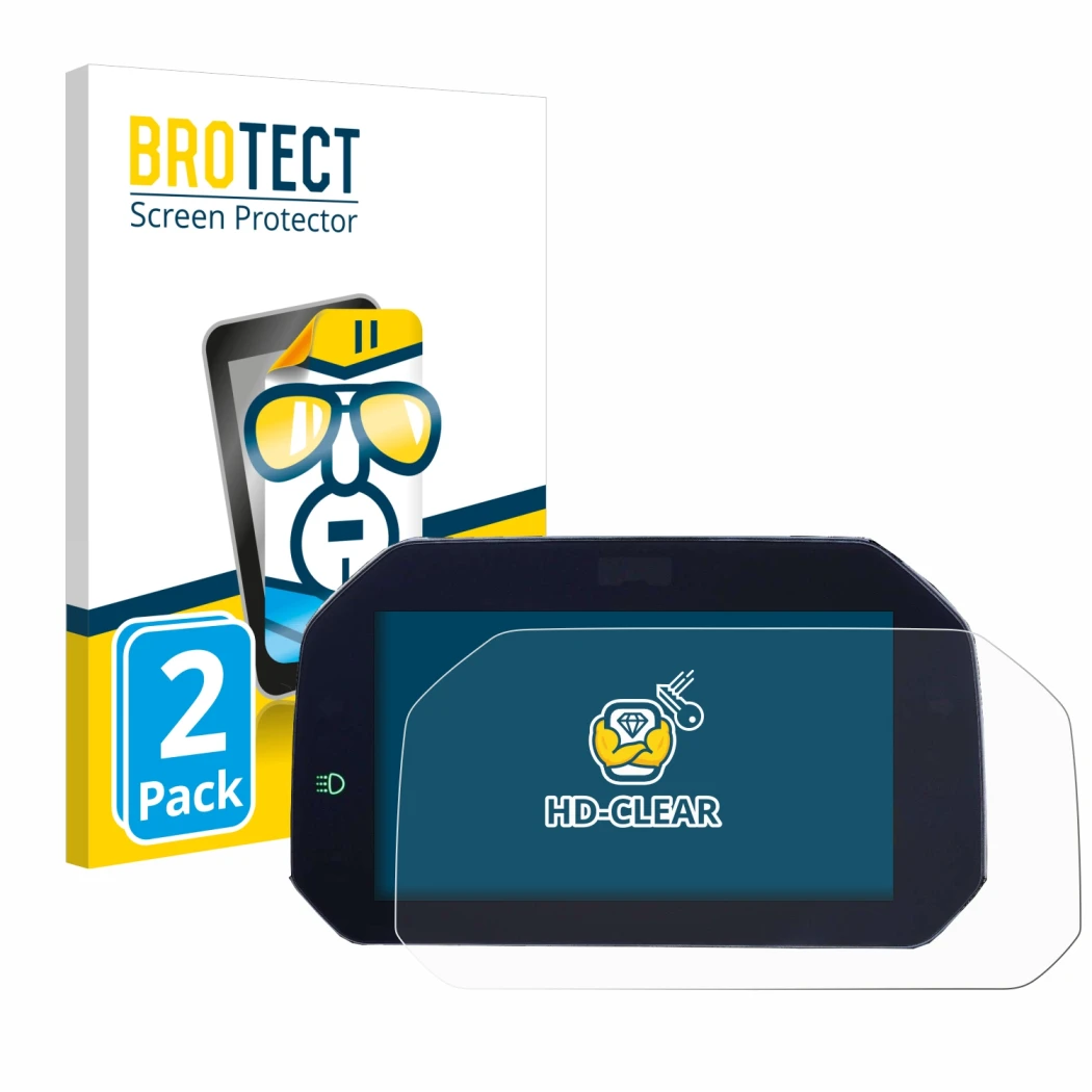 Vorderseite einer Produktverpackung mit dem Markenlogo BROTECT. Daneben ist das Gerät BMW F850GS 2018-2020 Connectivity TFT 6.