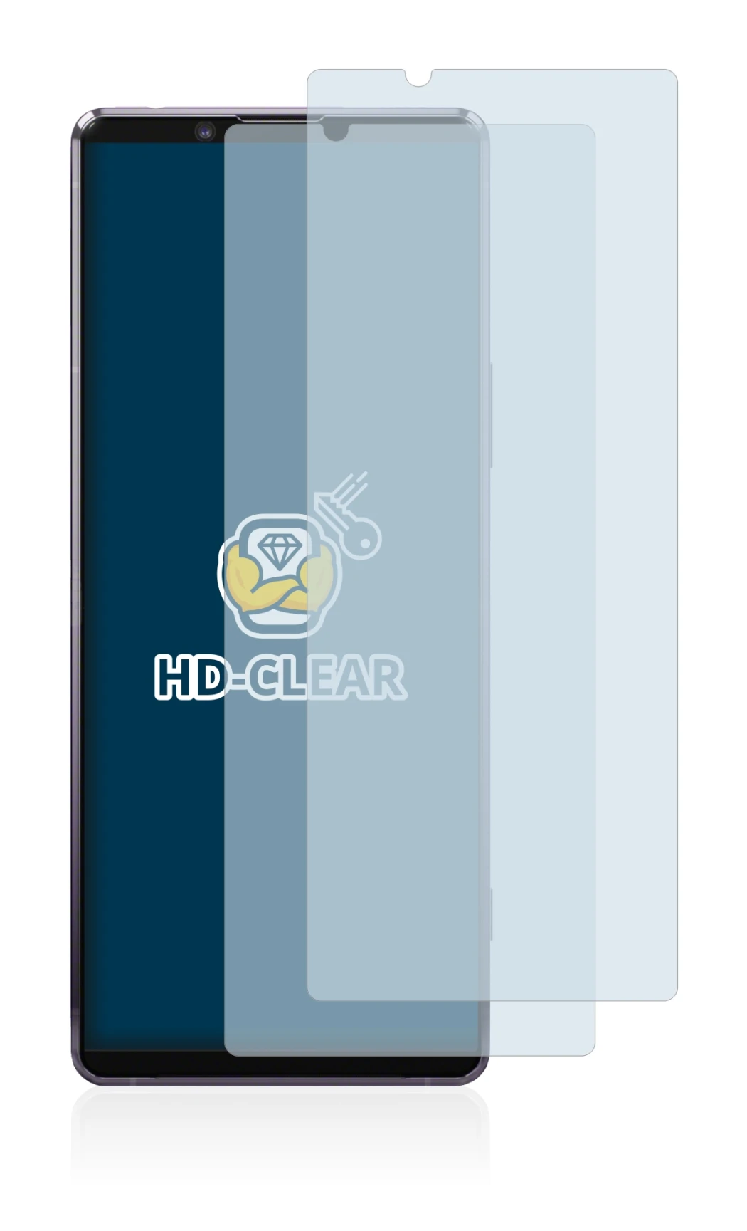 Abbildung des Geräts Sony Xperia 1 II mit einer Vielzahl des Displayschutzes.