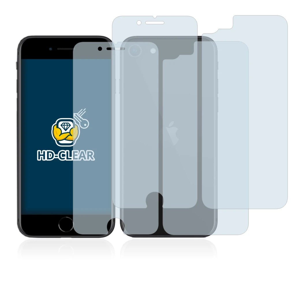 Abbildung des Geräts Apple iPhone SE 2 2020 (Display+Rückseite) mit einer Vielzahl des Displayschutzes.