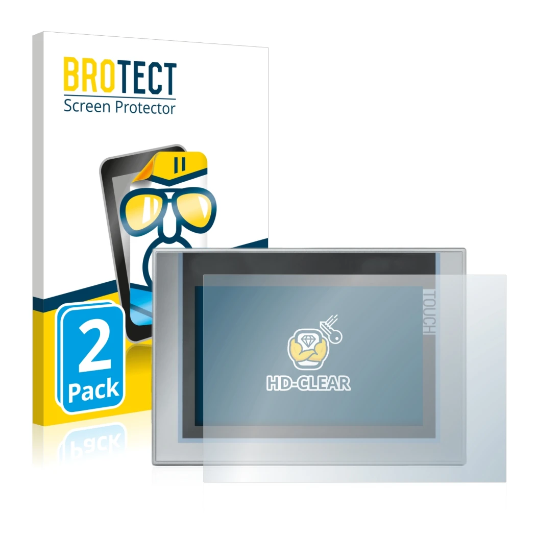 Vorderseite einer Produktverpackung mit dem Markenlogo BROTECT. Daneben ist das Gerät Siemens Simatic TP1200 Comfort mit dem z