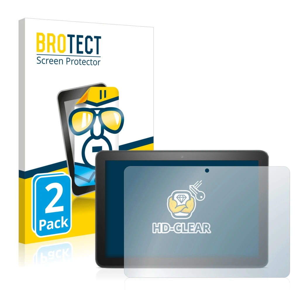 Vorderseite einer Produktverpackung mit dem Markenlogo BROTECT. Daneben ist das Gerät Amazon Fire HD 8 Plus 2020 (10. Gen.) mi