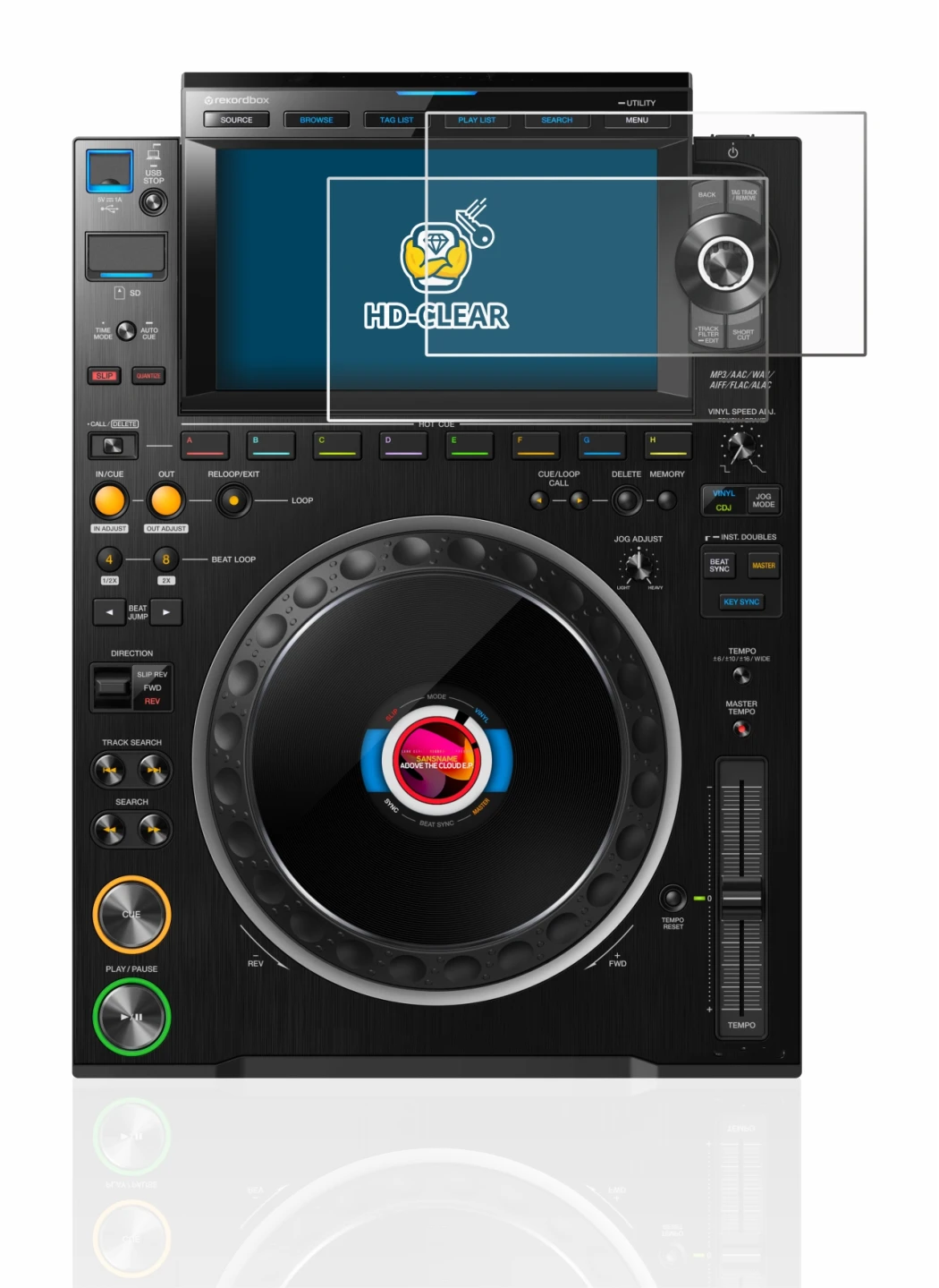 Abbildung des Geräts Pioneer CDJ 3000 mit einer Vielzahl des Displayschutzes.