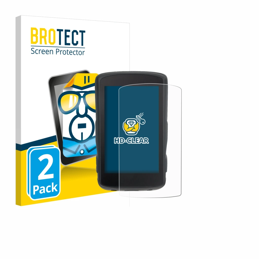 Vorderseite einer Produktverpackung mit dem Markenlogo BROTECT. Daneben ist das Gerät Hammerhead Karoo 2 mit dem zugehörigen D