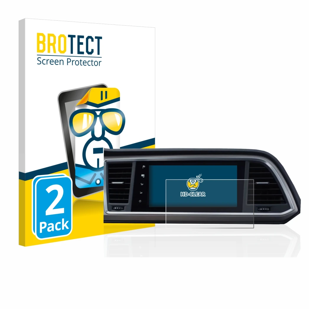 Vorderseite einer Produktverpackung mit dem Markenlogo BROTECT. Daneben ist das Gerät Seat Ateca Style Go 2020 Infotainment Sy