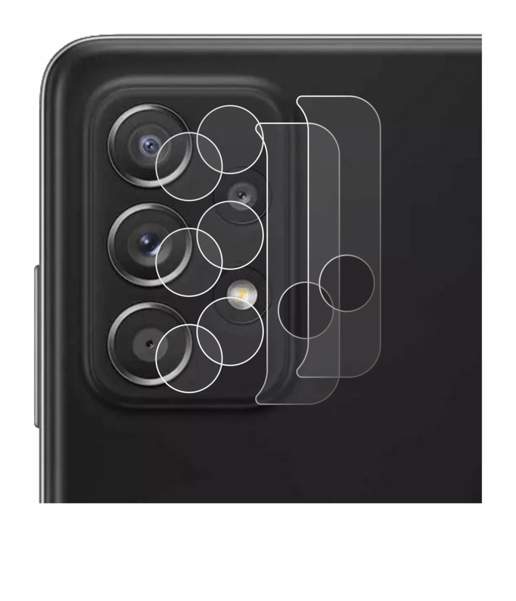 Abbildung des Geräts Samsung Galaxy A52 5G (NUR Kameraschutz) mit einer Vielzahl des Displayschutzes.