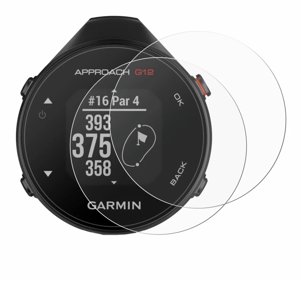 Abbildung des Geräts Garmin Approach G12 mit einer Vielzahl des Displayschutzes.