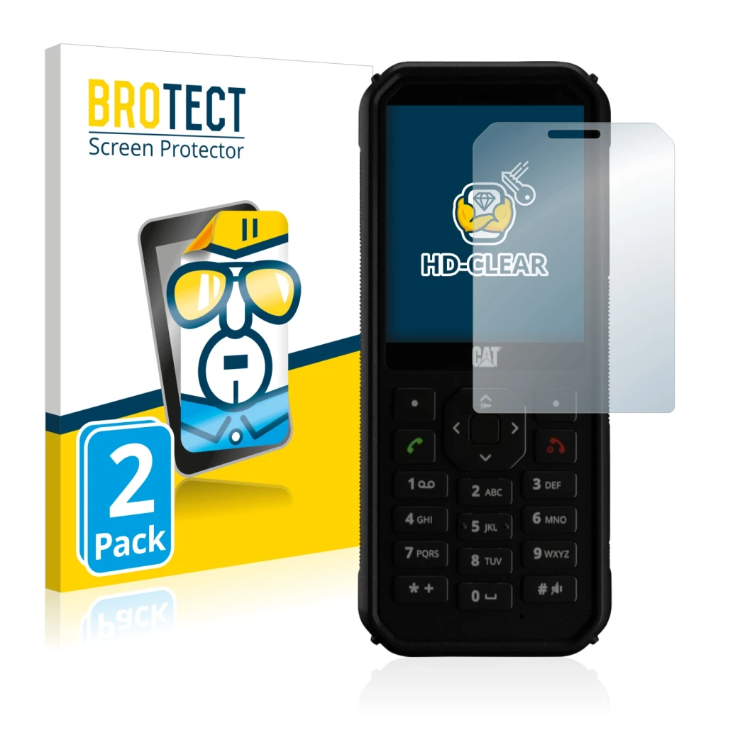 Vorderseite einer Produktverpackung mit dem Markenlogo BROTECT. Daneben ist das Gerät Caterpillar Cat B40 mit dem zugehörigen 