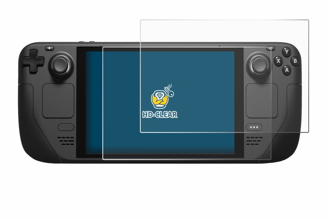 Abbildung des Geräts Valve Steam Deck mit einer Vielzahl des Displayschutzes.