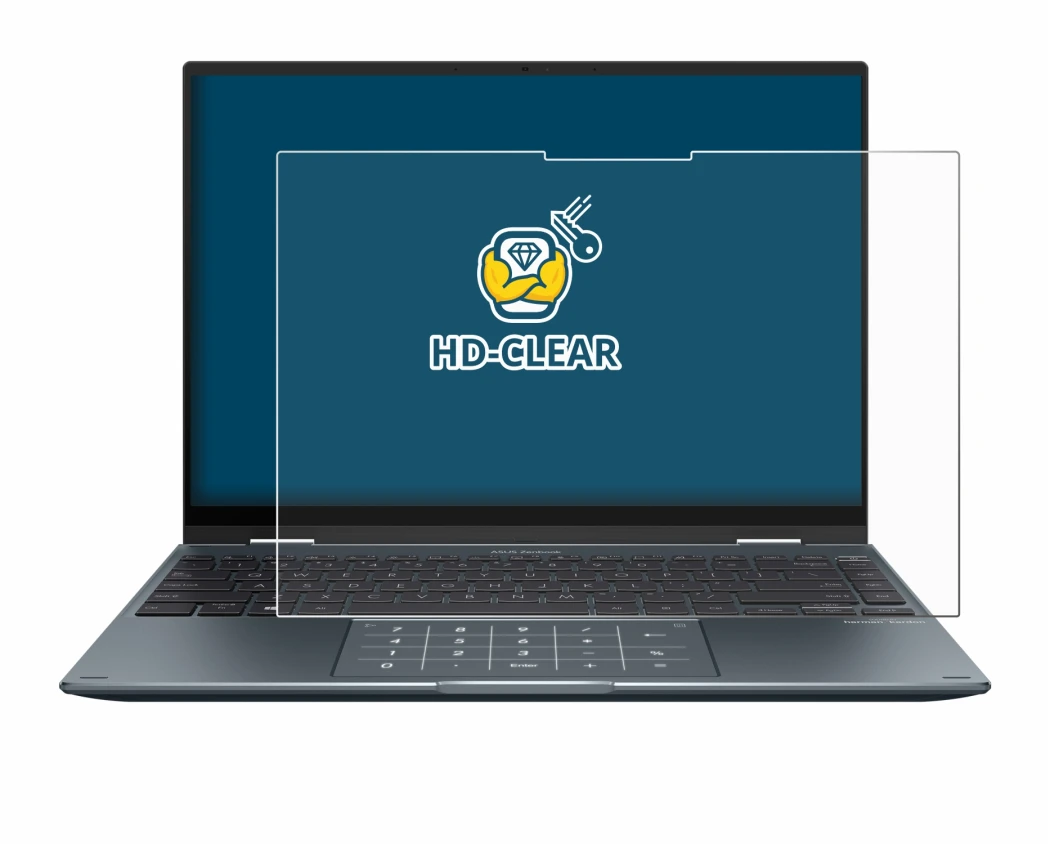 Abbildung des Geräts ASUS ZenBook 14 Flip OLED mit einer Vielzahl des Displayschutzes.