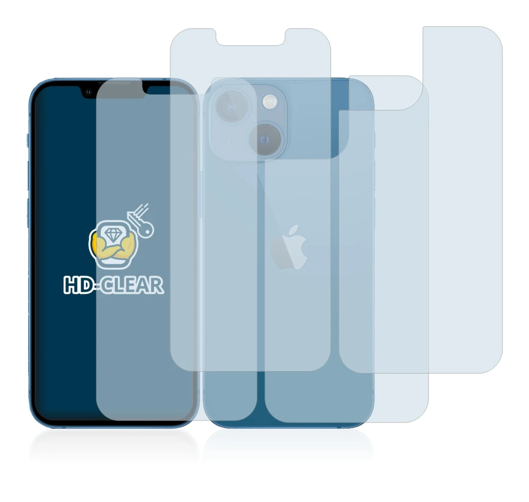 Abbildung des Geräts Apple iPhone 13 mini (Display+Rückseite) mit einer Vielzahl des Displayschutzes.