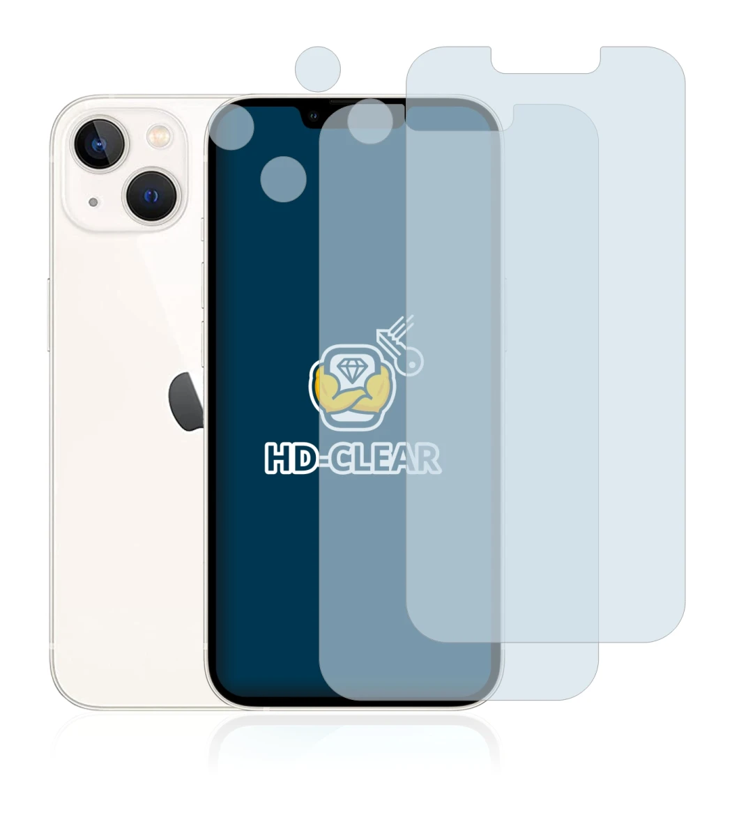 Abbildung des Geräts Apple iPhone 13 (Display+Kamera) mit einer Vielzahl des Displayschutzes.
