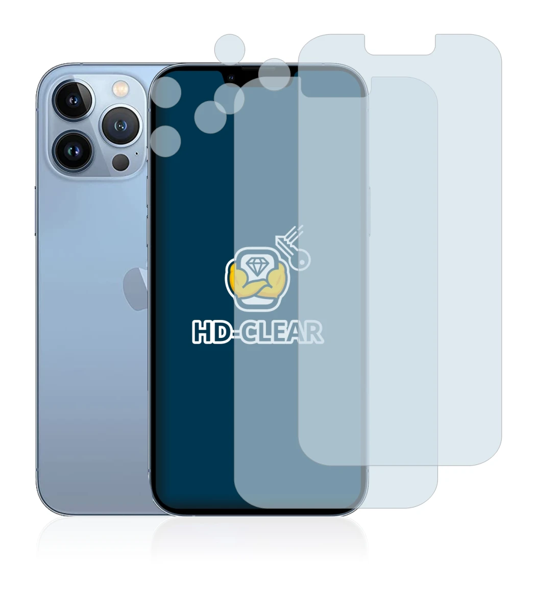 Abbildung des Geräts Apple iPhone 13 Pro Max (Display+Kamera) mit einer Vielzahl des Displayschutzes.