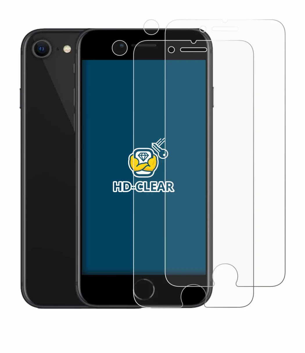 Abbildung des Geräts Apple iPhone SE 2 2020 (Display+Kamera) mit einer Vielzahl des Displayschutzes.