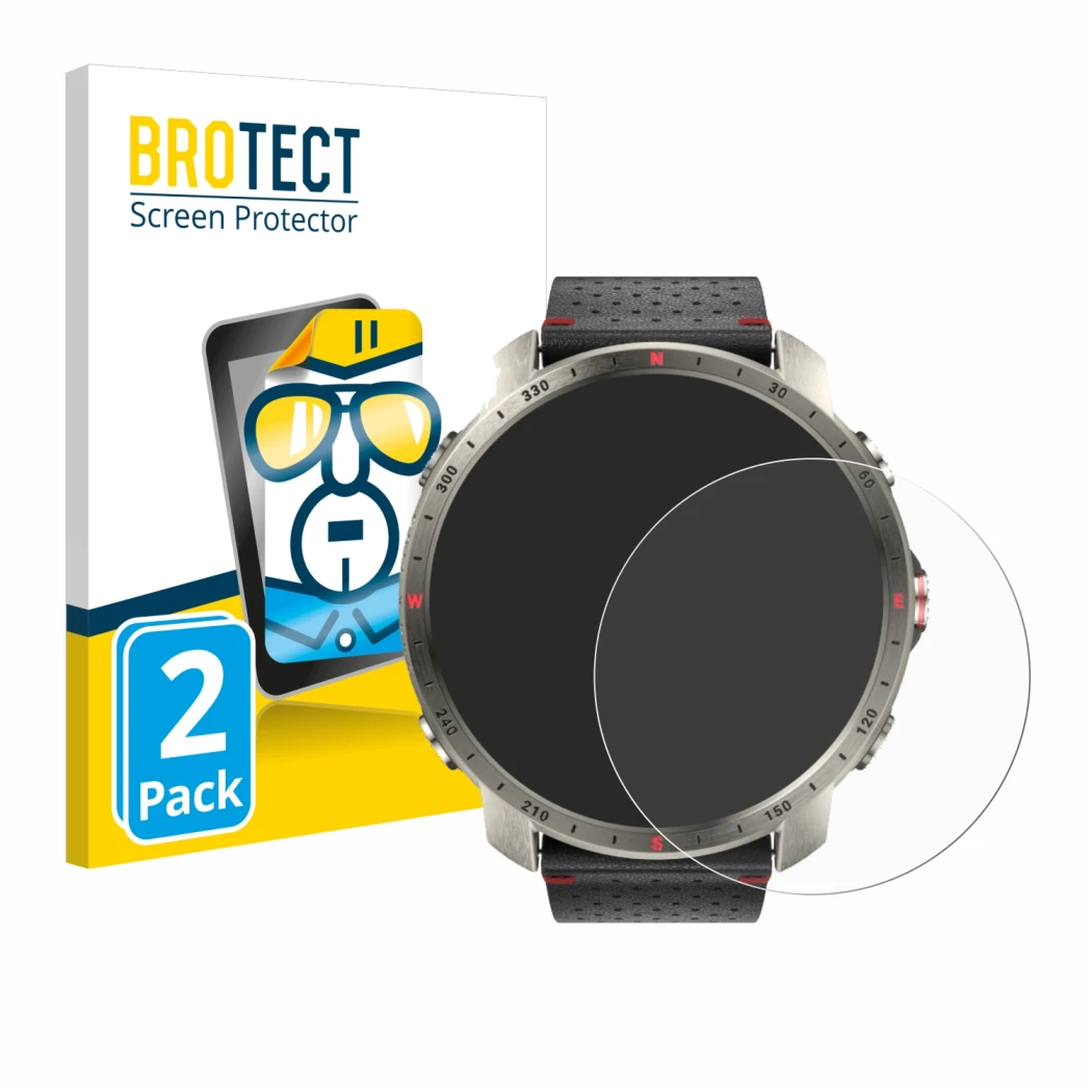 Vorderseite einer Produktverpackung mit dem Markenlogo BROTECT. Daneben ist das Gerät Polar Grit X Pro Titan mit dem zugehörig