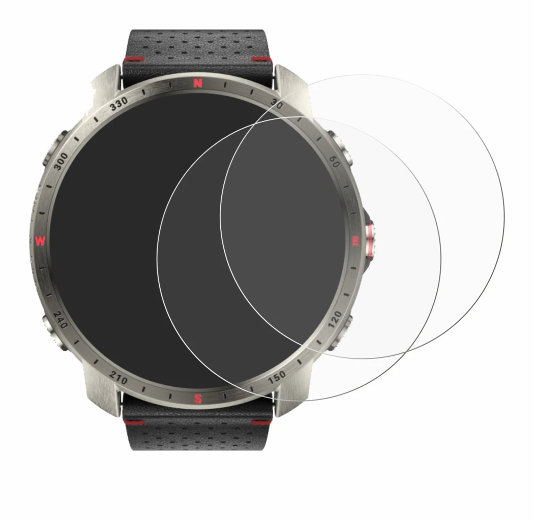 Abbildung des Geräts Polar Grit X Pro Titan mit einer Vielzahl des Displayschutzes.