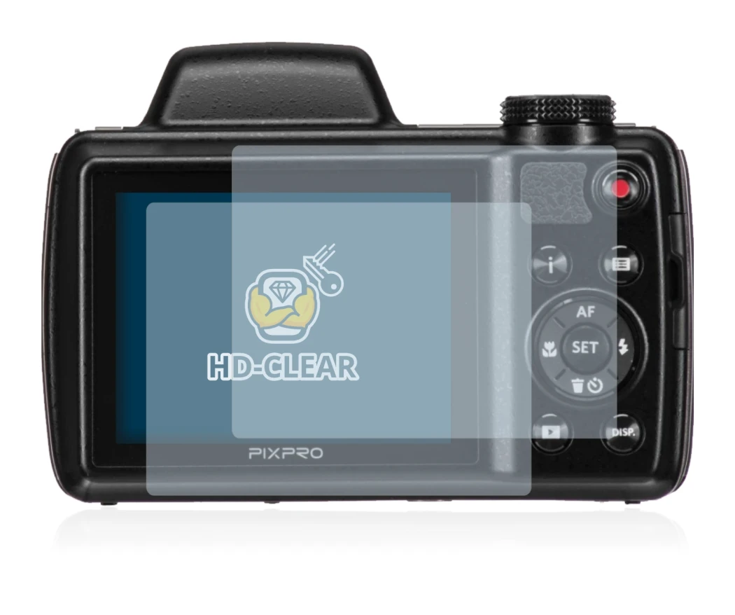 Abbildung des Geräts Kodak Pixpro AZ525 mit einer Vielzahl des Displayschutzes.