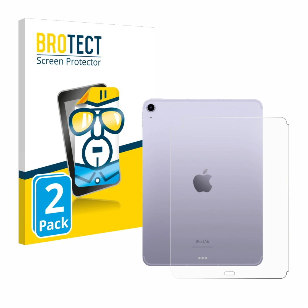 Vorderseite einer Produktverpackung mit dem Markenlogo BROTECT. Daneben ist das Gerät Apple iPad Air 5 WiFi 2022 (Rückseite, 5