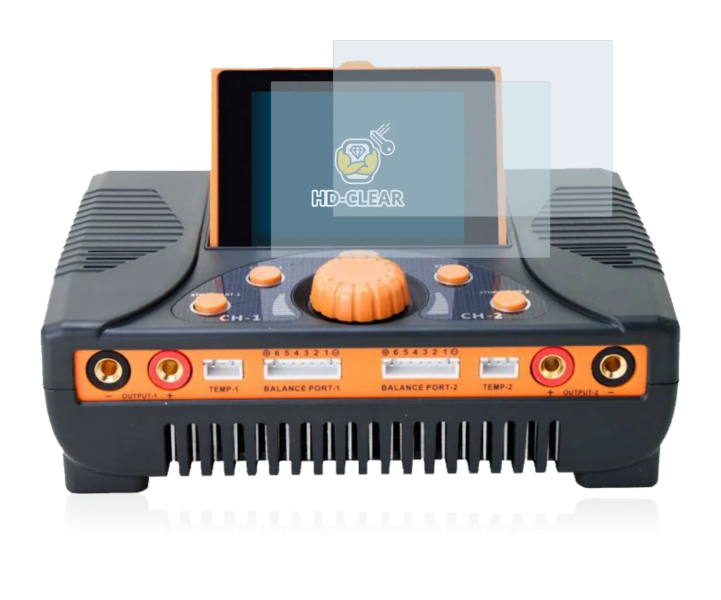 Abbildung des Geräts Junsi iCharger 406 Duo mit einer Vielzahl des Displayschutzes.