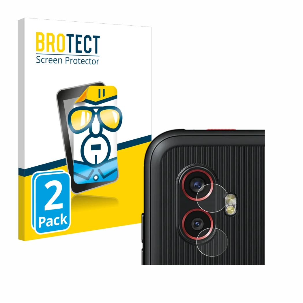 Vorderseite einer Produktverpackung mit dem Markenlogo BROTECT. Daneben ist das Gerät Samsung Galaxy Xcover 6 Pro (NUR Kameras