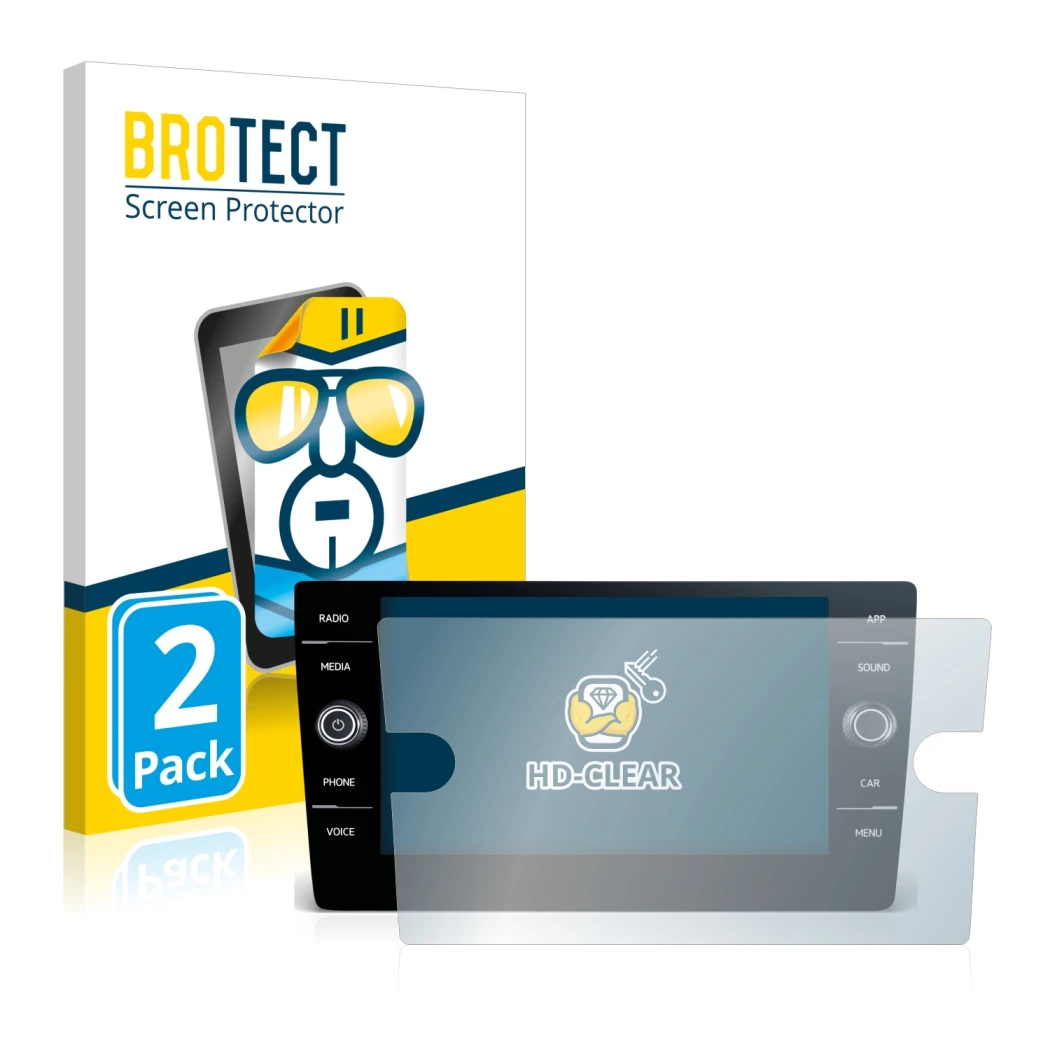 Vorderseite einer Produktverpackung mit dem Markenlogo BROTECT. Daneben ist das Gerät Volkswagen T-Roc R Line 2022 Discover Me