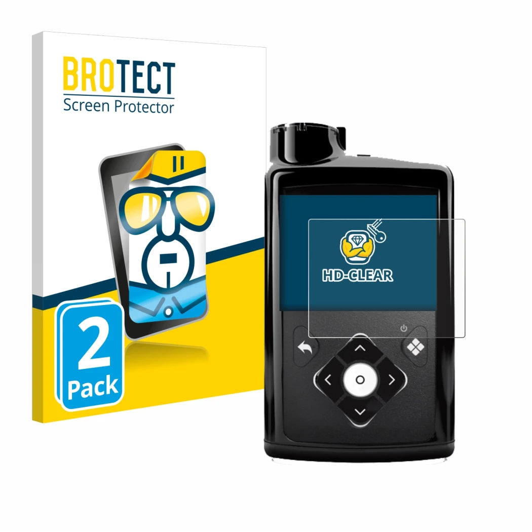 Vorderseite einer Produktverpackung mit dem Markenlogo BROTECT. Daneben ist das Gerät Medtronic Minimed 780G mit dem zugehörig