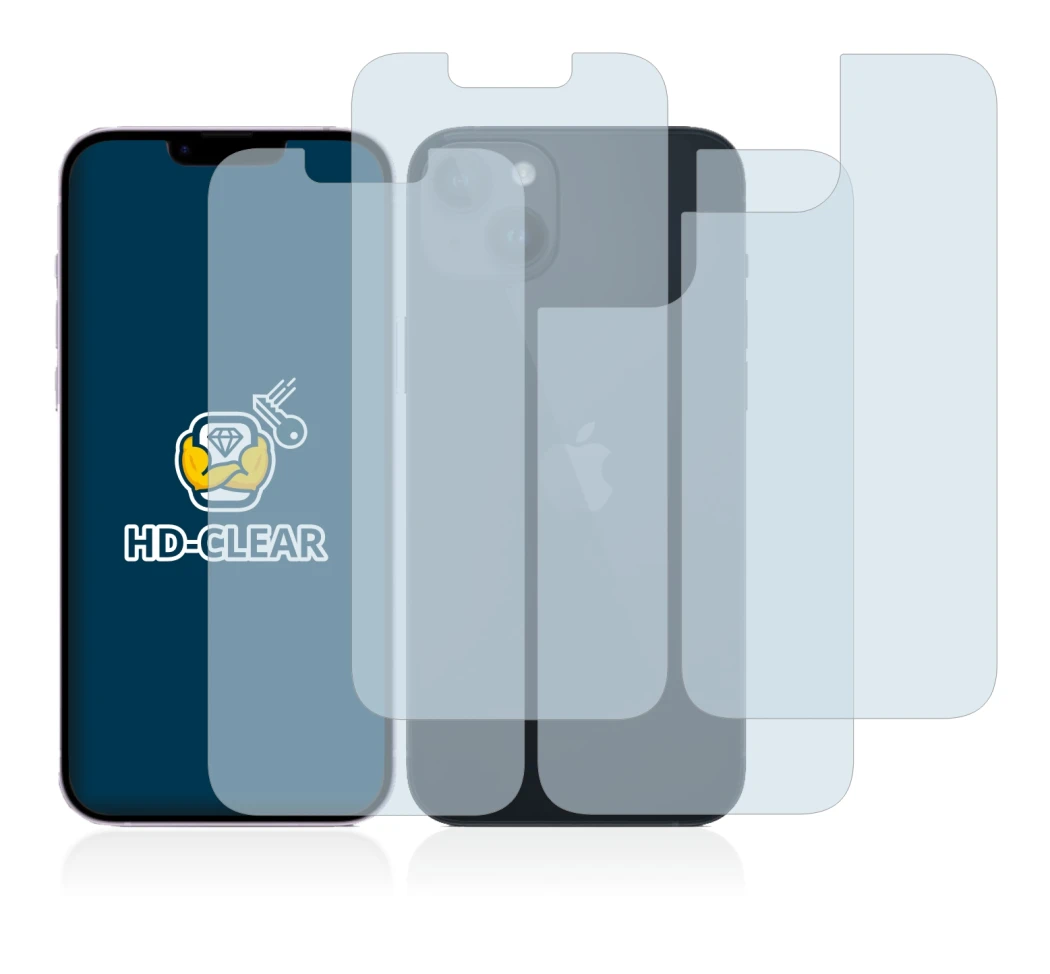 Abbildung des Geräts Apple iPhone 14 (Display+Rückseite) mit einer Vielzahl des Displayschutzes.