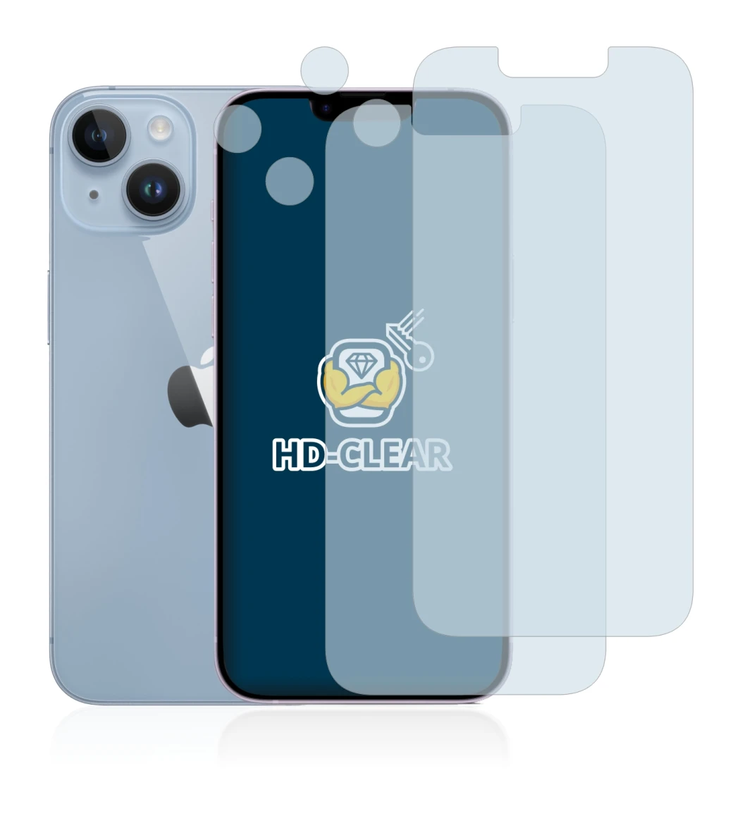 Abbildung des Geräts Apple iPhone 14 (Display+Kamera) mit einer Vielzahl des Displayschutzes.