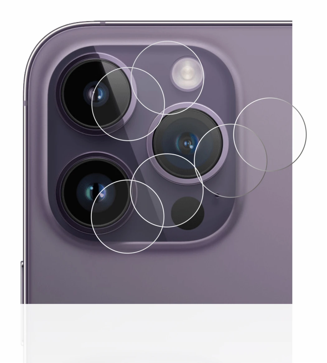Abbildung des Geräts Apple iPhone 14 Pro (NUR Kameraschutz) mit einer Vielzahl des Displayschutzes.