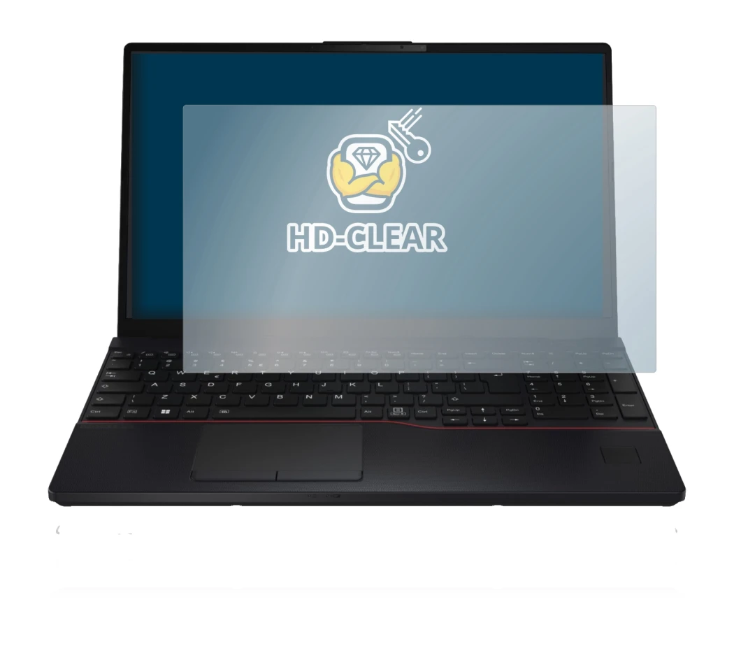 Abbildung des Geräts Fujitsu Lifebook E5512 mit einer Vielzahl des Displayschutzes.