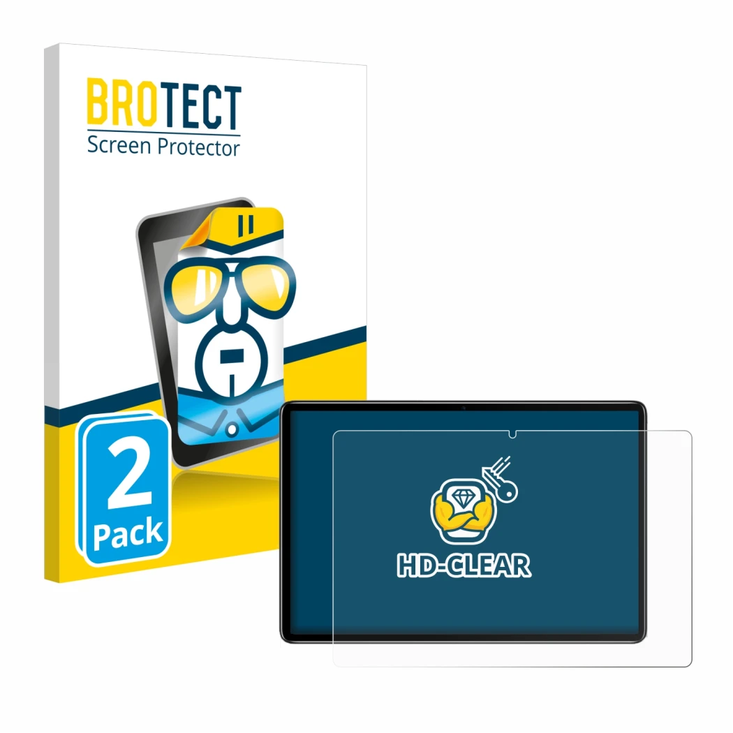 Vorderseite einer Produktverpackung mit dem Markenlogo BROTECT. Daneben ist das Gerät Blackview Oscal Pad 10 mit dem zugehörig